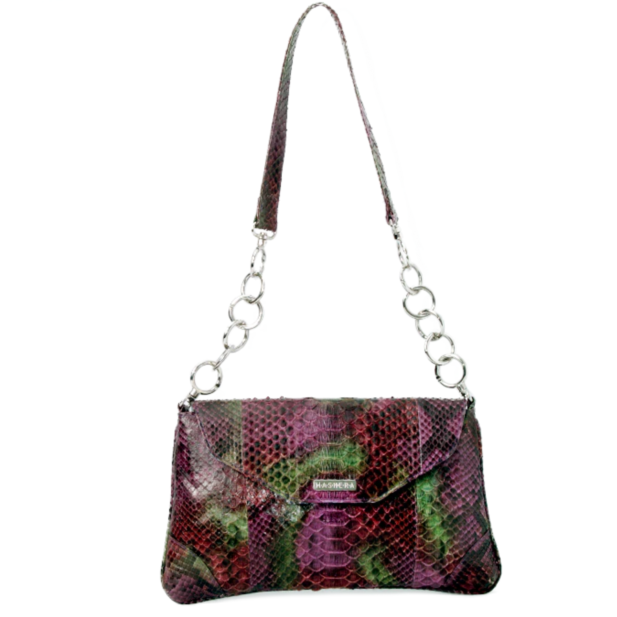 Bolso CLEMENTINA en pitón multicolor con cierre imantado de Mashera y cadena dorada