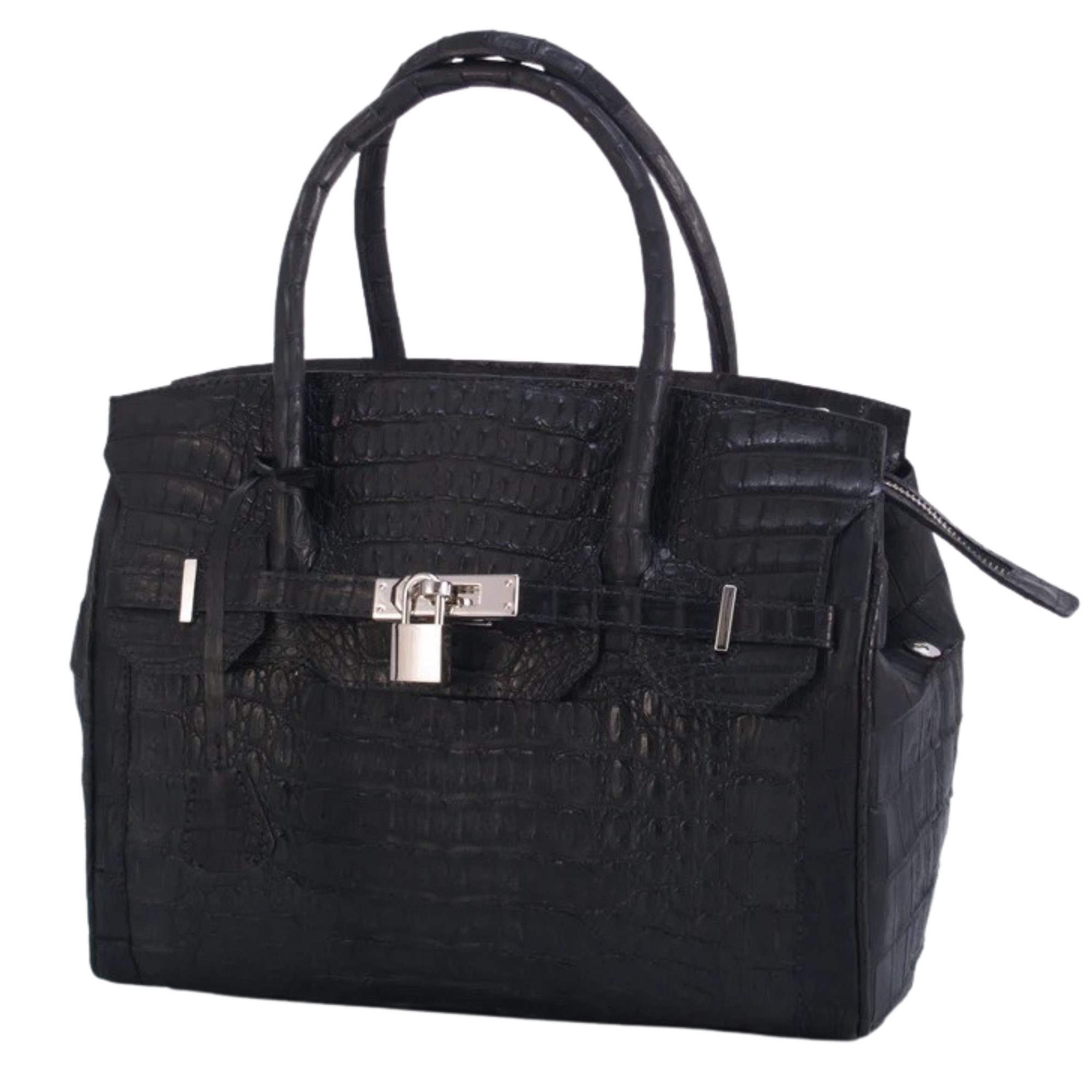 Bolso JANCA negro en cocodrilo genuino con herrajes italianos y manijas refinadas