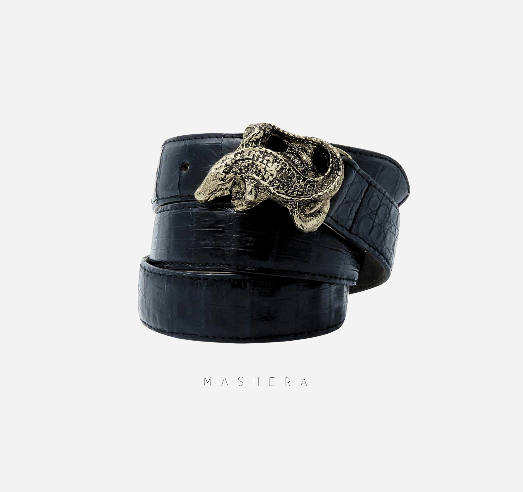 Cinturón CAIMÁN en cocodrilo negro - hebilla exclusiva de caimán
