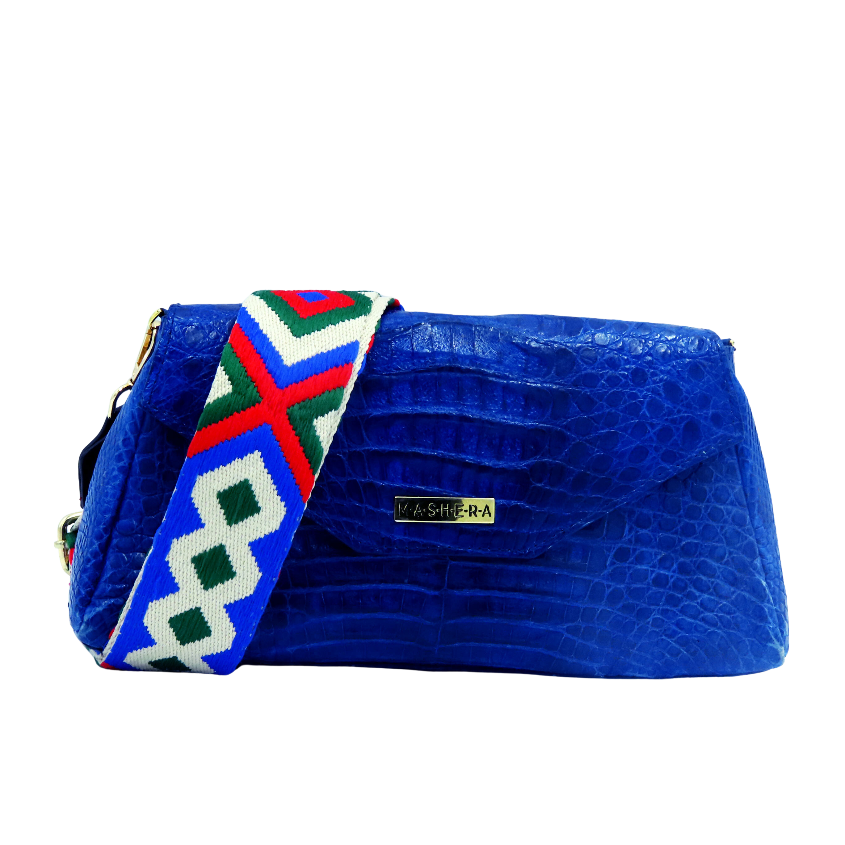 Bolso CIPRÉS azul eléctrico con correa wayu roja y azul - diseño versátil