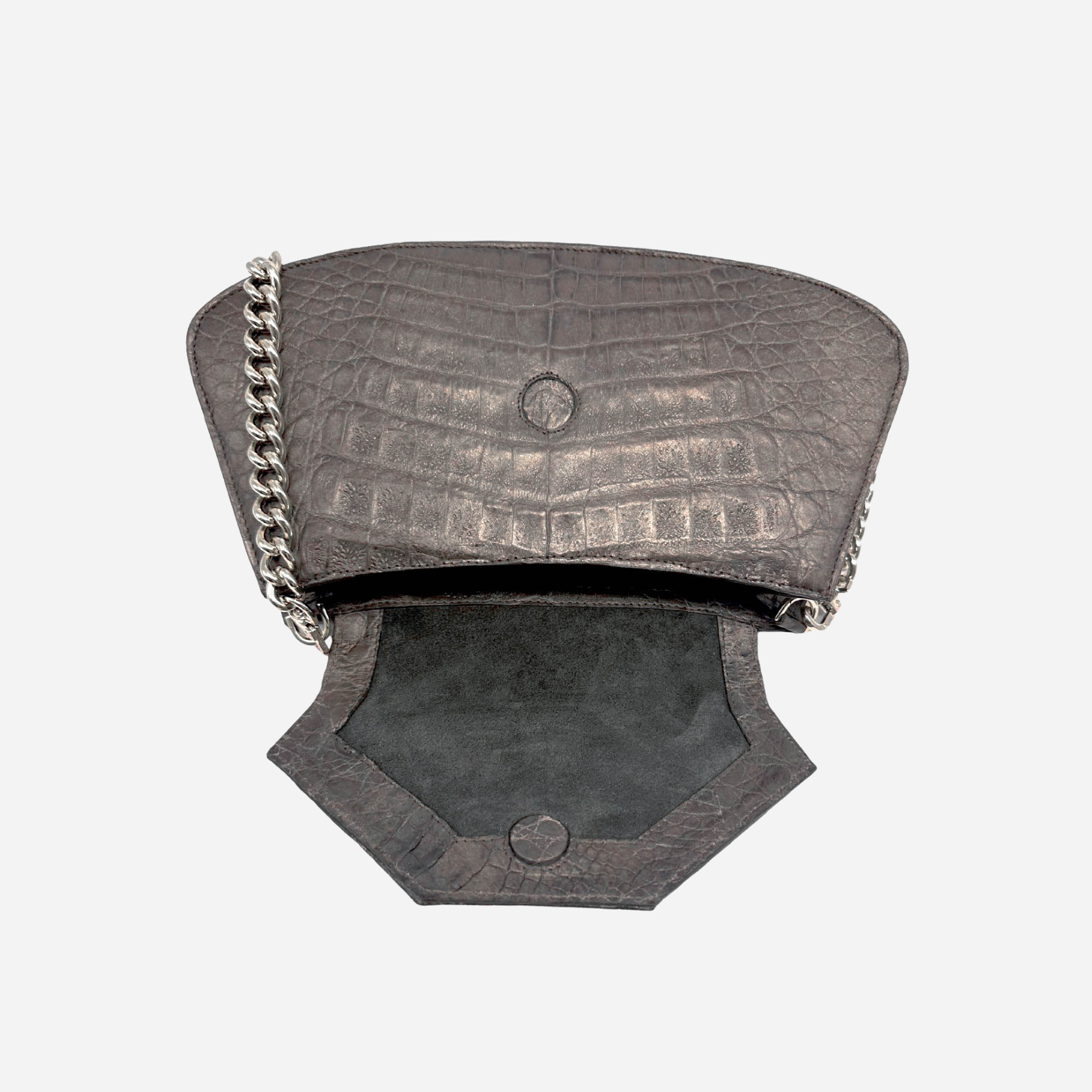 Interior del bolso TOTI Baguette - forro de gamuza con cierre de tapa imantada