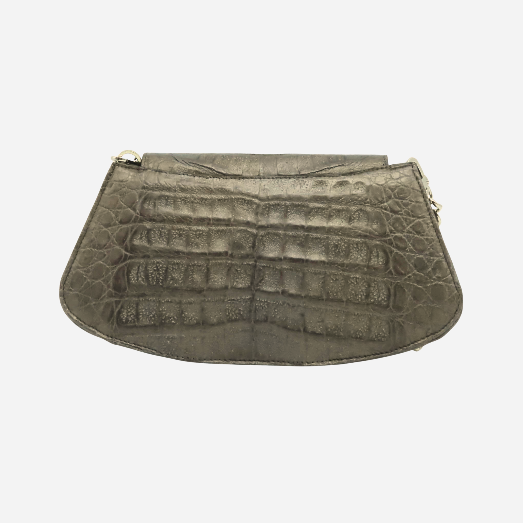 Vista trasera y silueta del bolso TOTI Baguette en piel de cocodrilo