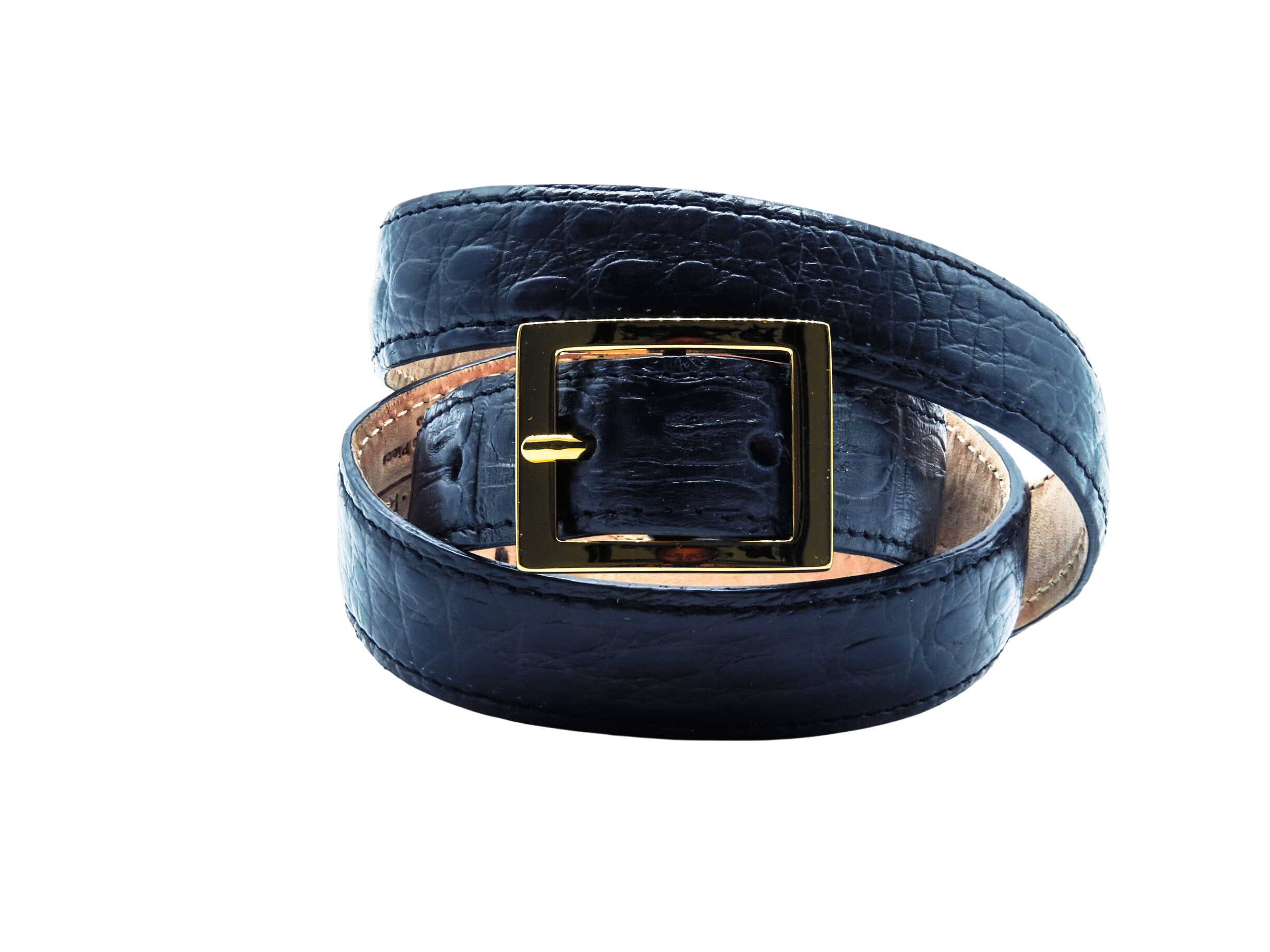 Cinturón CUBO EXOTIC en cocodrilo azul y hebilla dorada