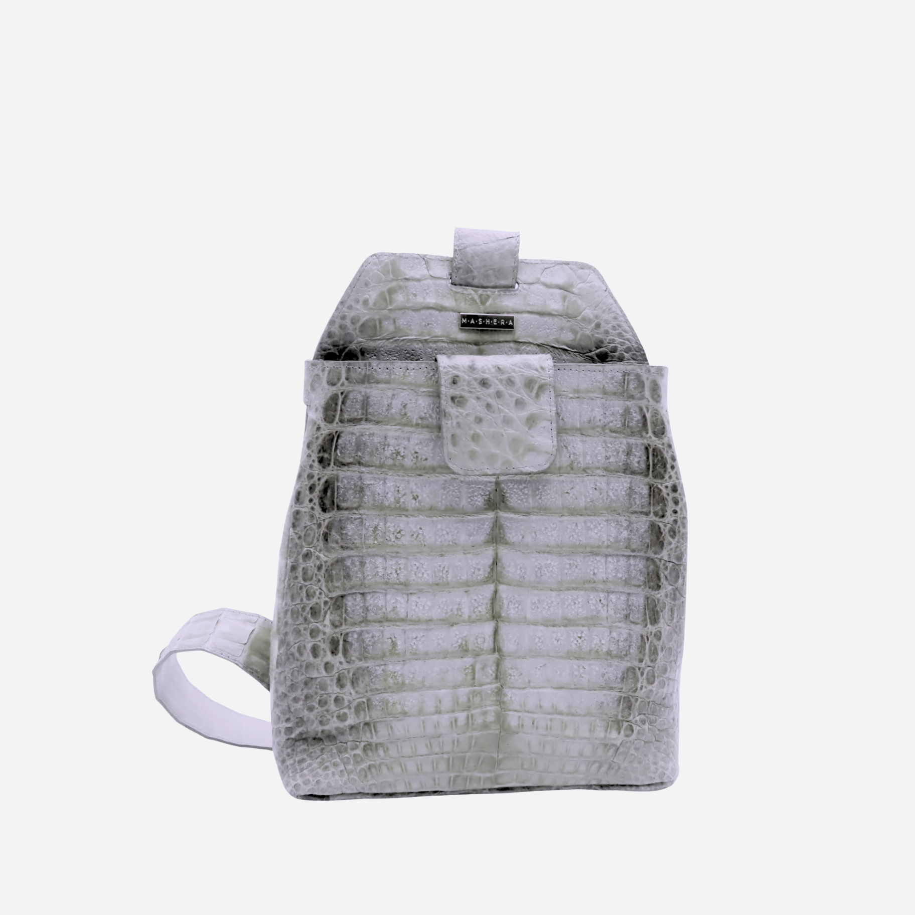 Mochila COCORA en piel de cocodrilo degradado - vista frontal con forma estilizada