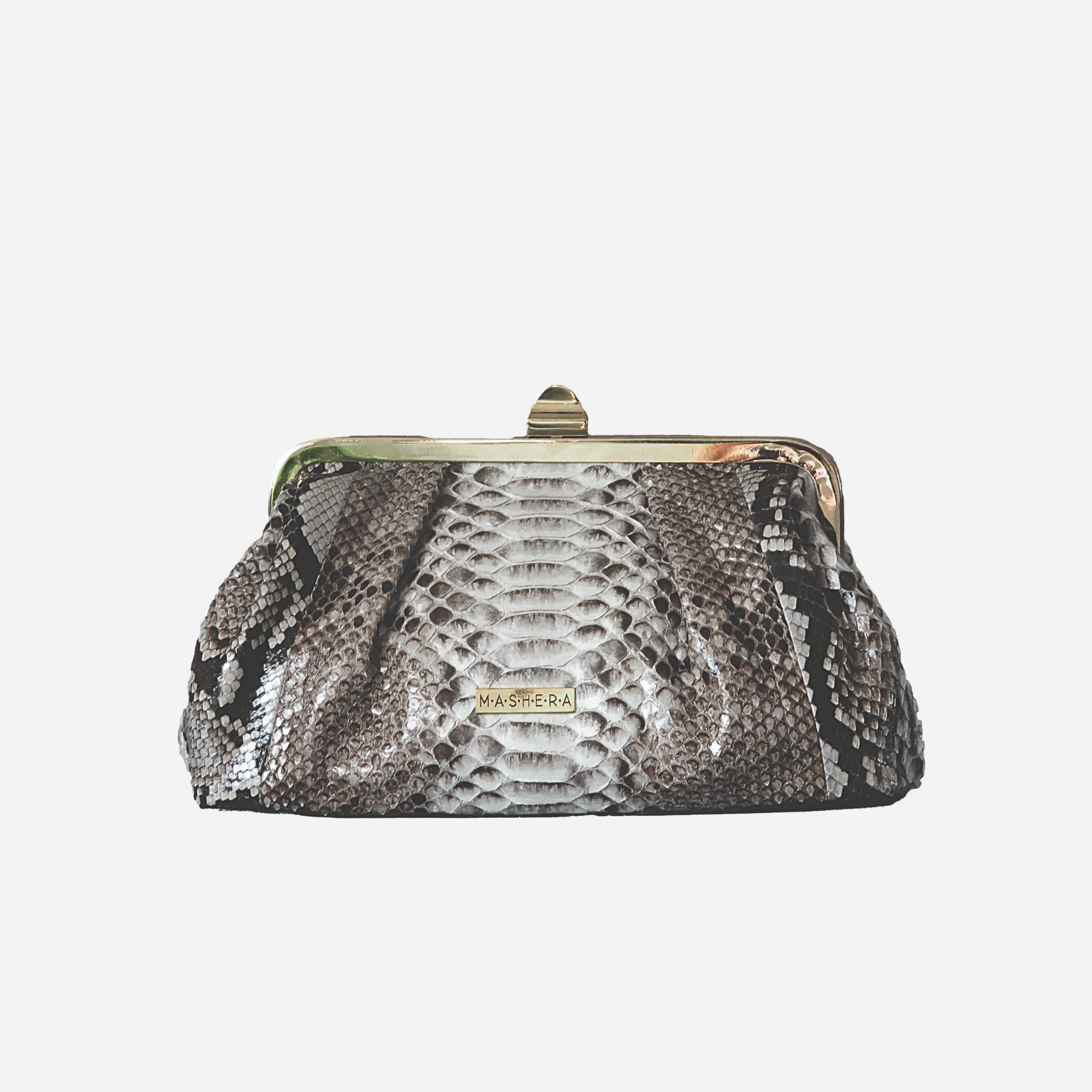 Bolso COFRE en pitón gris con textura natural - cierre vintage tipo monedero y asa metálica