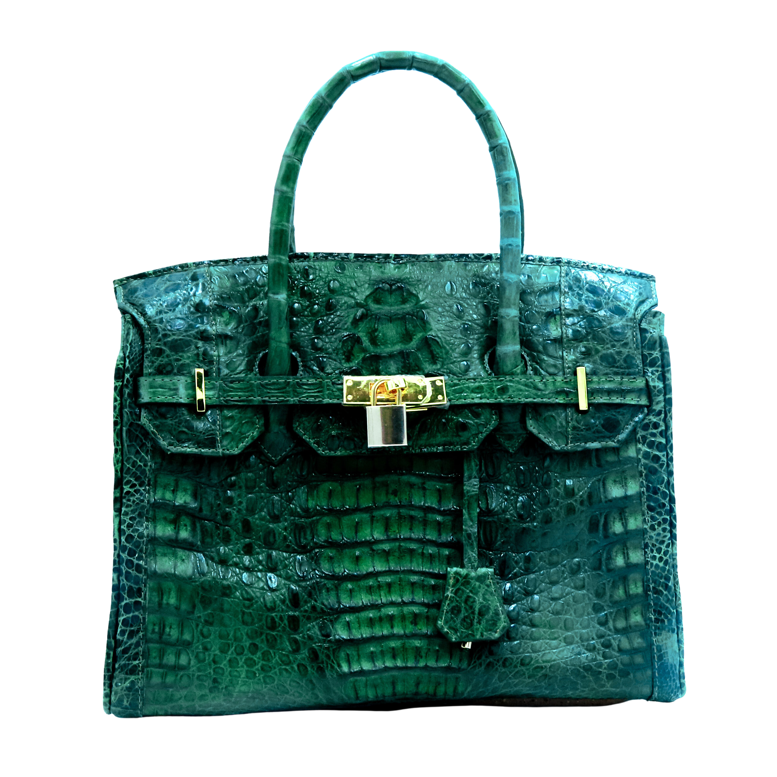 Bolso JANCA en cocodrilo verde esmeralda con herrajes italianos dorados y manijas elegantes