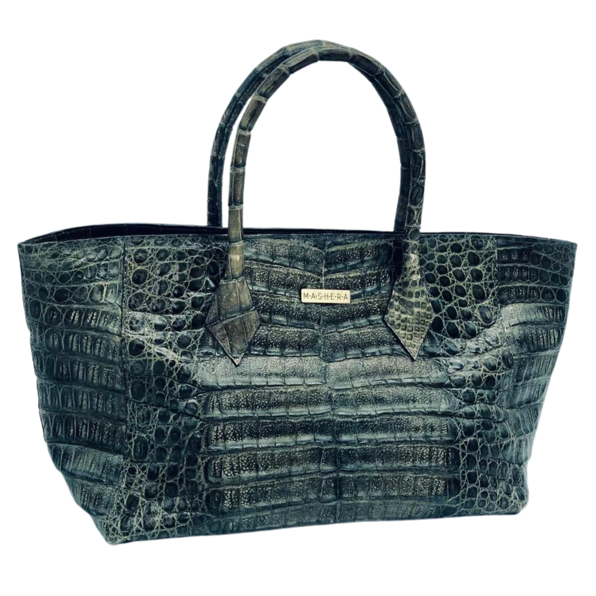 Bolso LUCIANA shopping en cocodrilo verde con asas amplias y cierre imantado Mashera