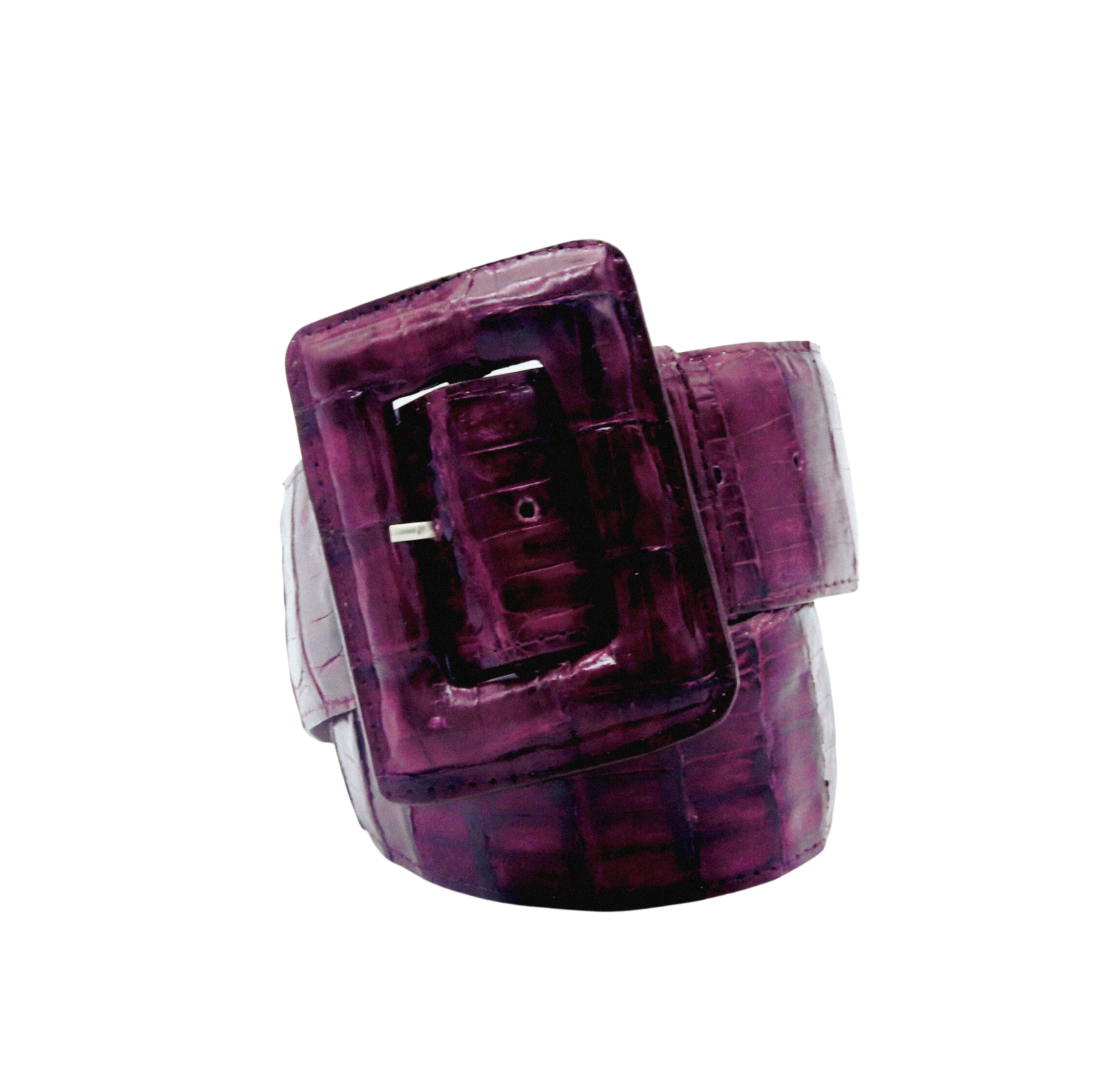 Cinturón KORZ burdeos en cocodrilo genuino con hebilla forrada - diseño sofisticado exótico