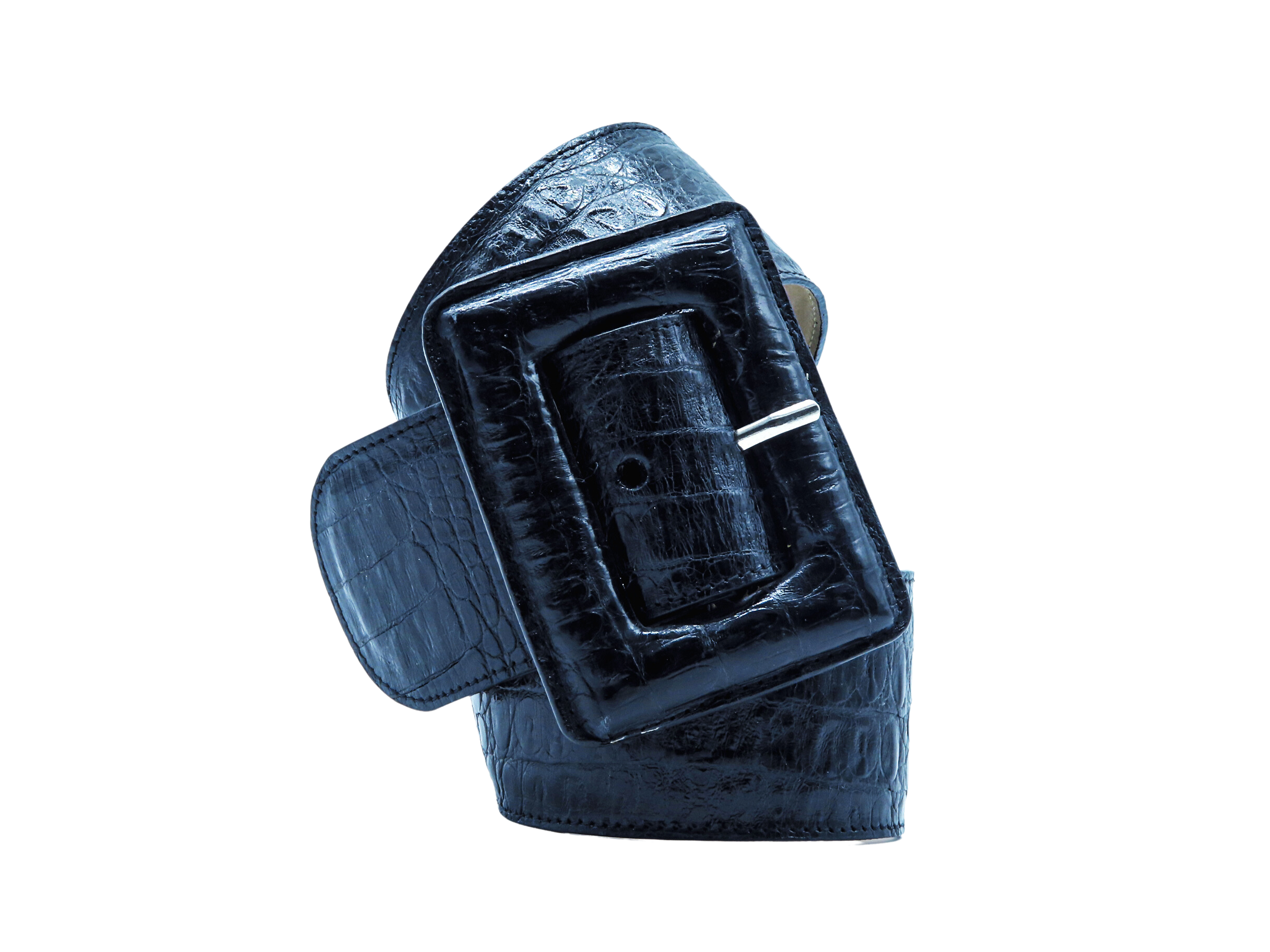 Cinturón KORZ en cocodrilo negro con hebilla forrada en la misma piel - acabado artesanal impecable