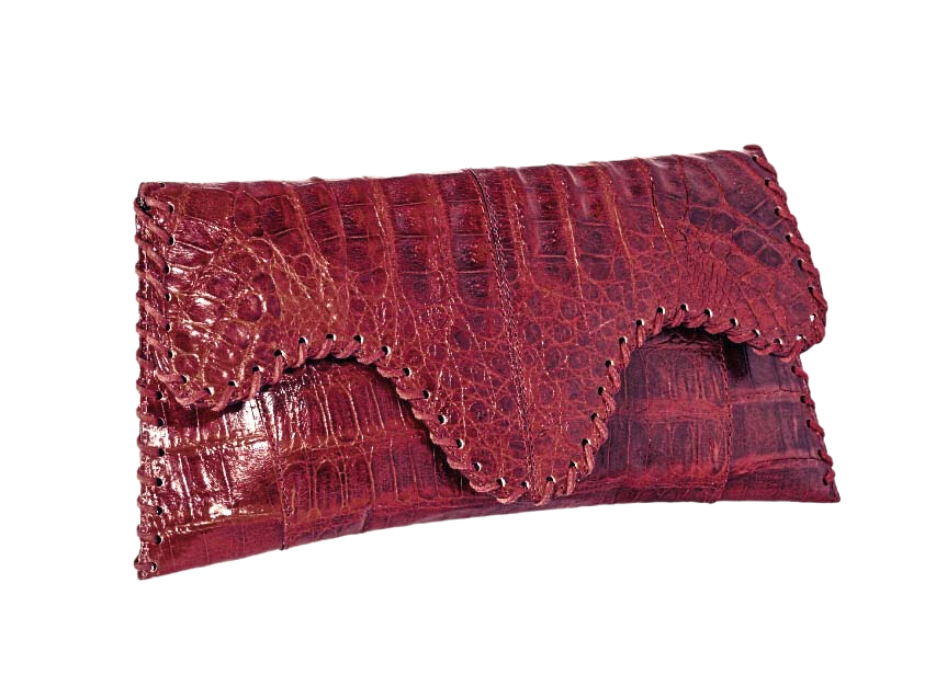 Clutch INGA en piel de cocodrilo rojo, cierre imantado y manija - diseño clásico artesanal