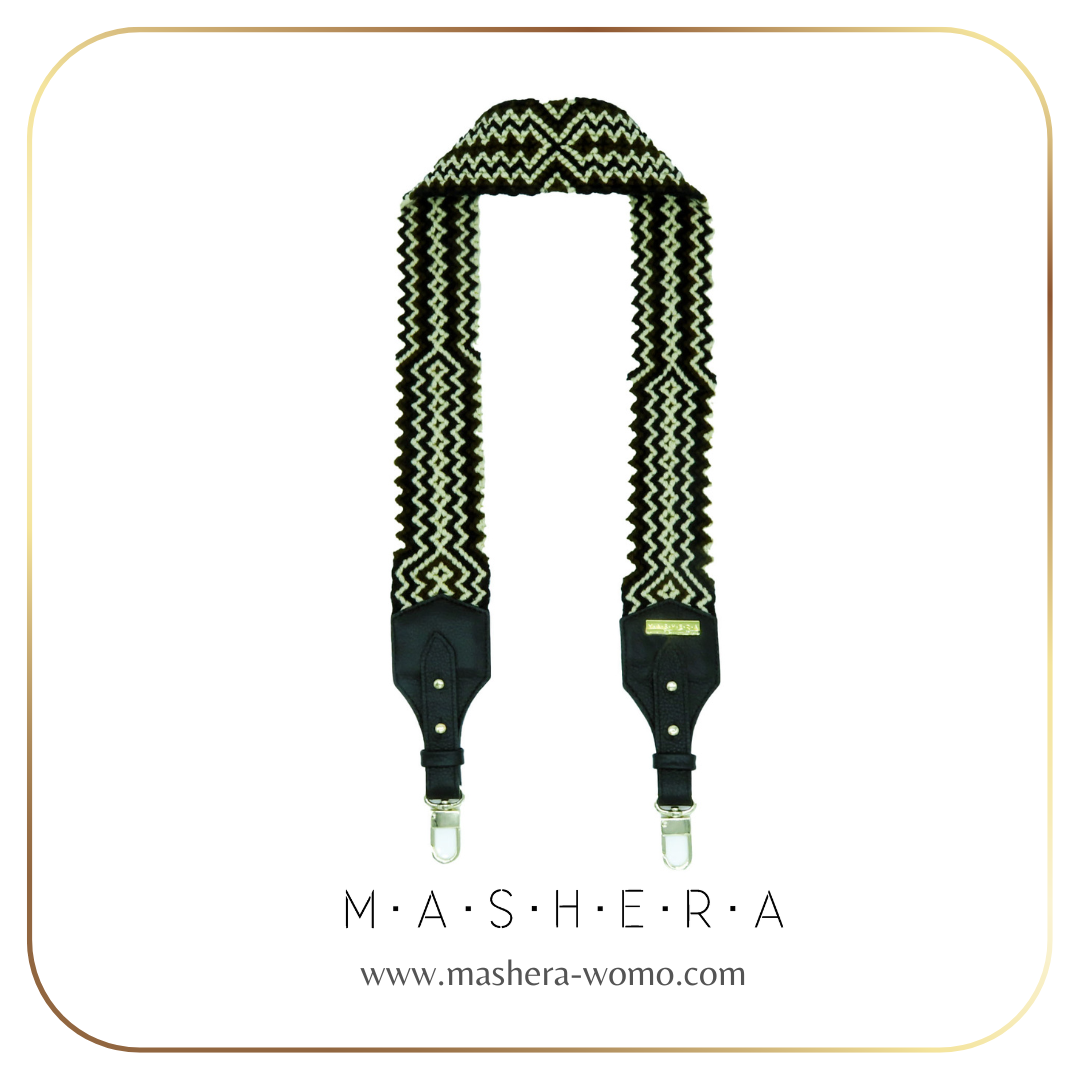 Correa WAYU tejida a mano por artesanas wayuu - patrón geométrico multicolor tradicional colombiano