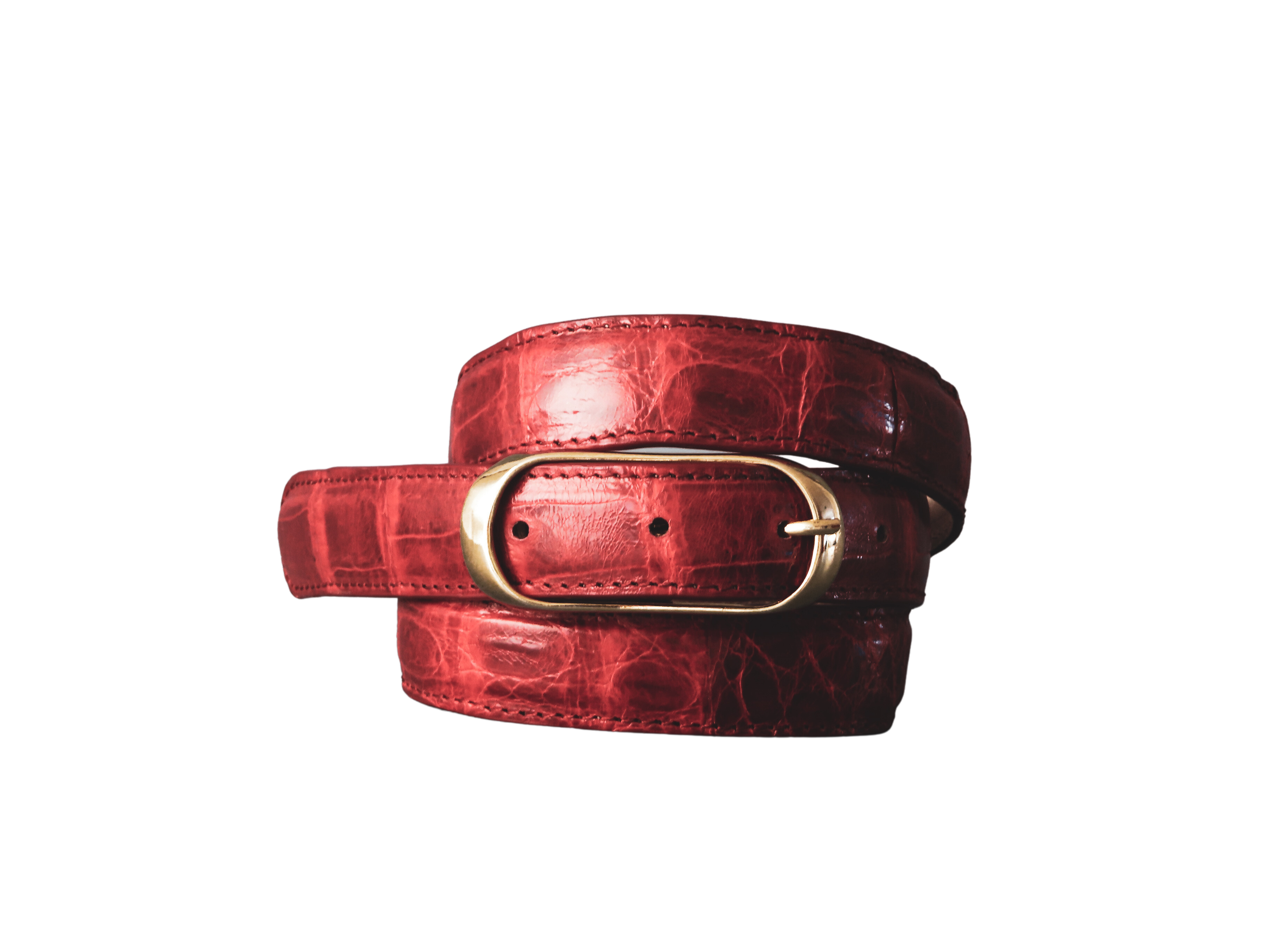 Cinturón CUBO EXOTIC en cocodrilo rojo - hebilla cuadrada dorada artesanal