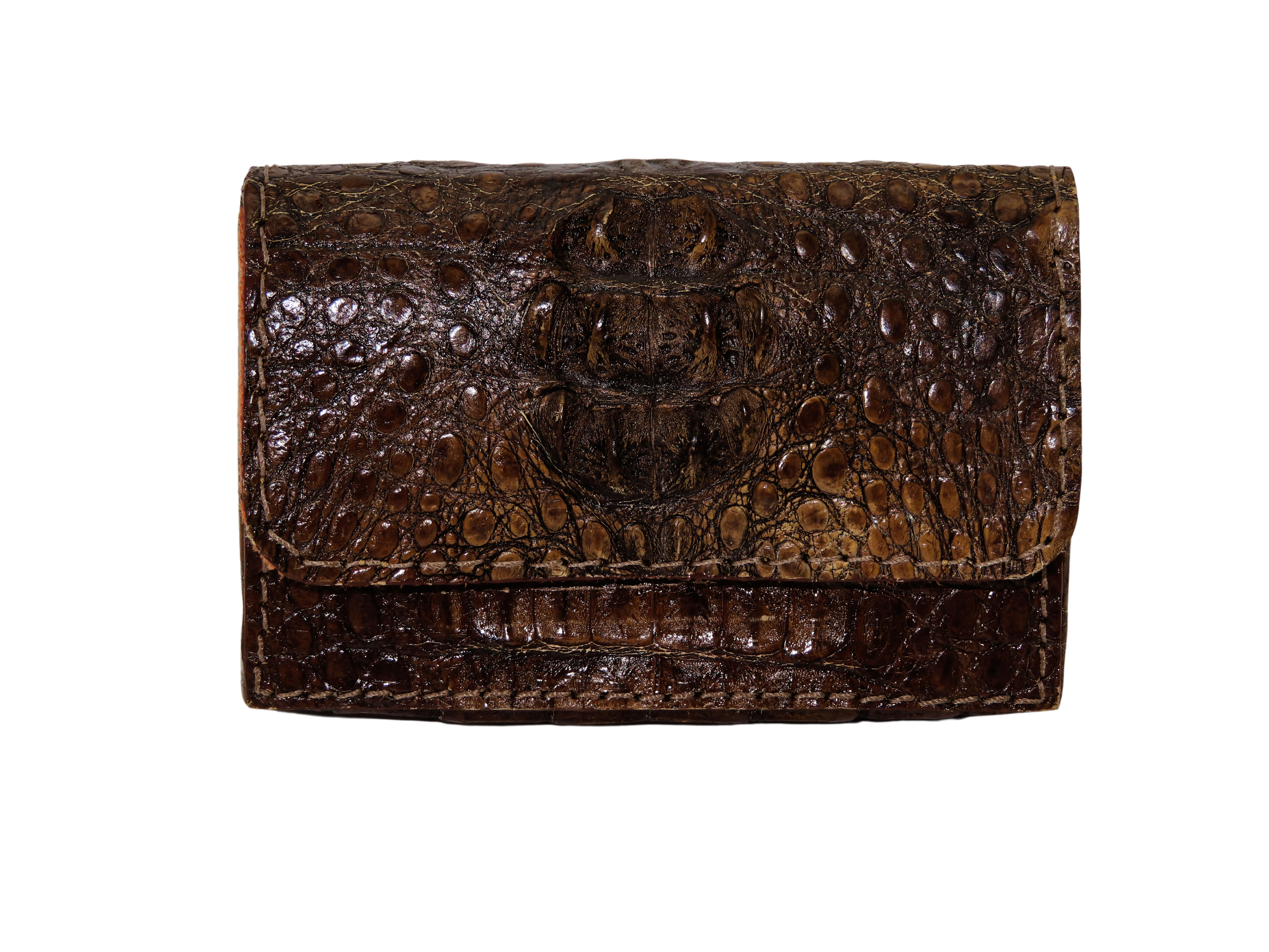 Vista frontal del porta-tarjetas MINIBOX en cocodrilo genuino natural.