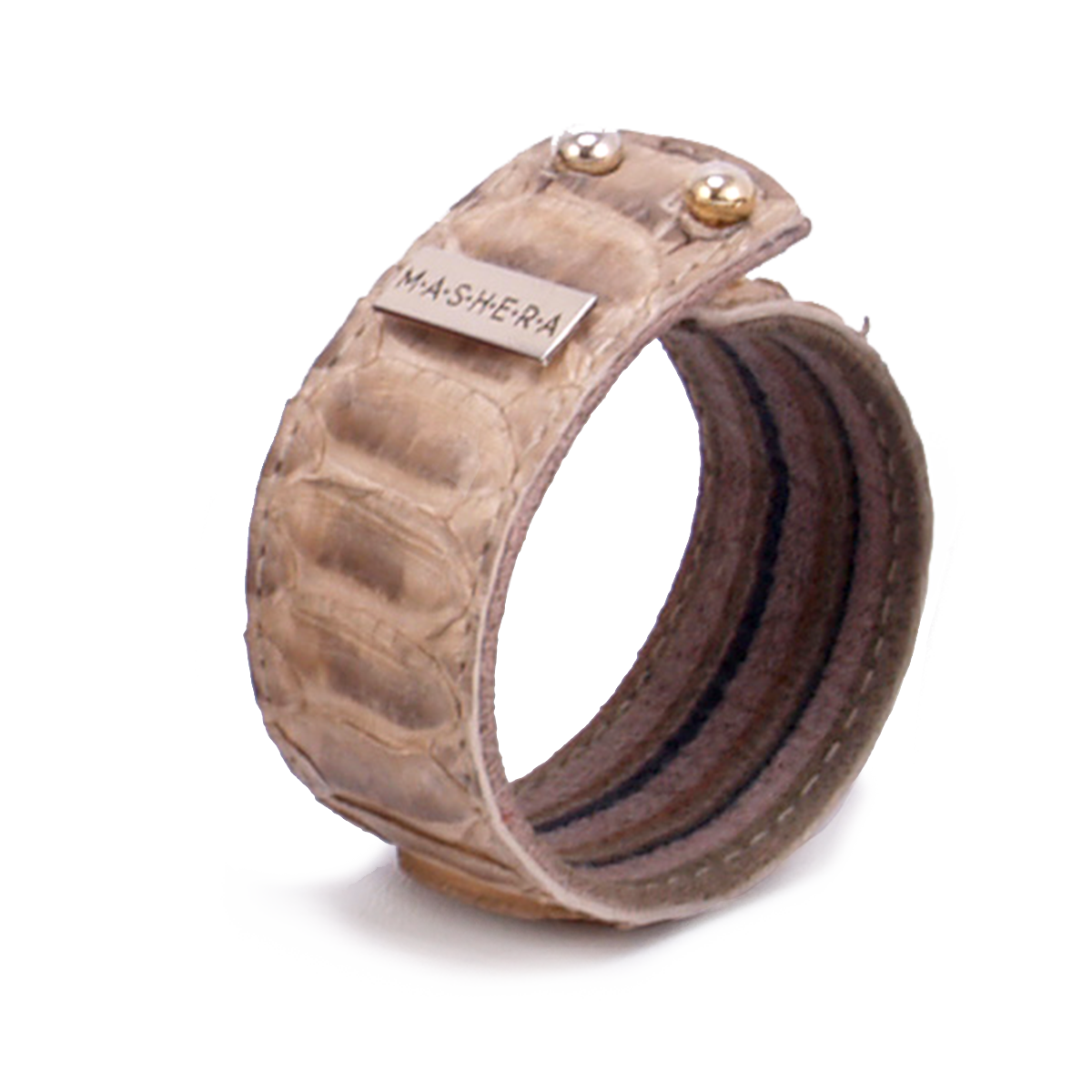 Pulsera AMBAR en piel de pitón color natural y broche dorado.