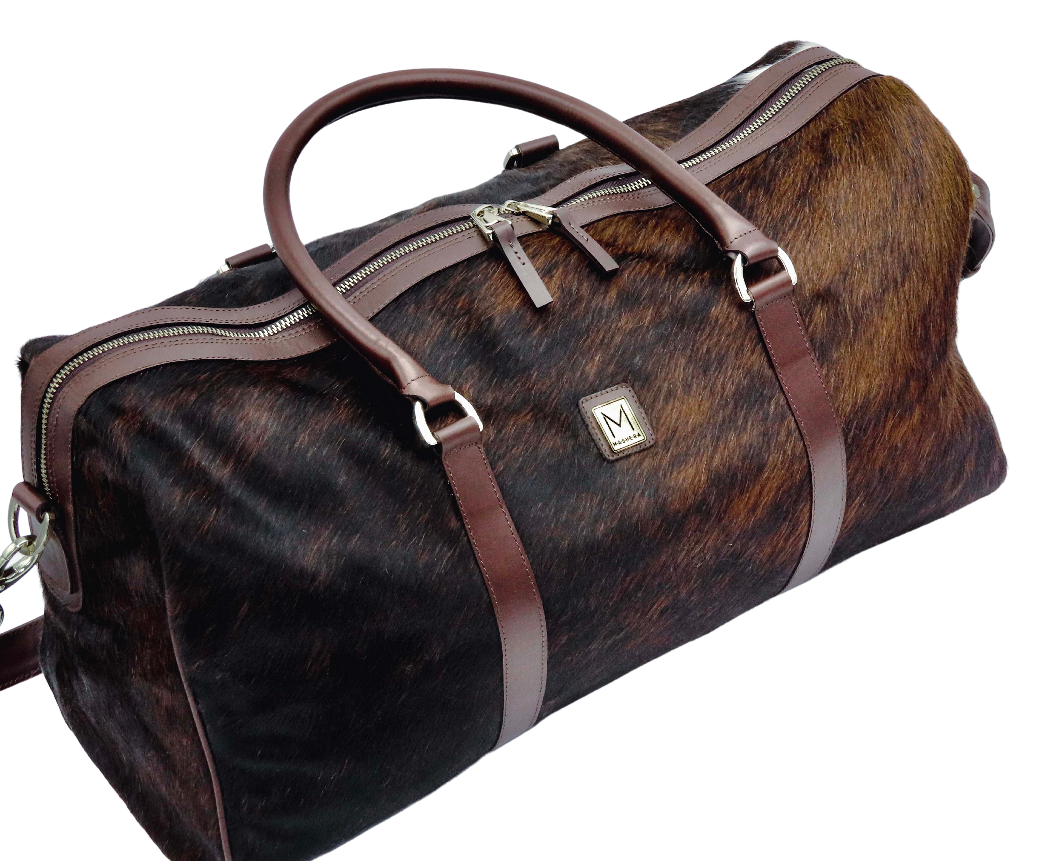 Bolsa de viaje AFRODITA Grande en piel de pelo marrón - doble asa de cuero natural